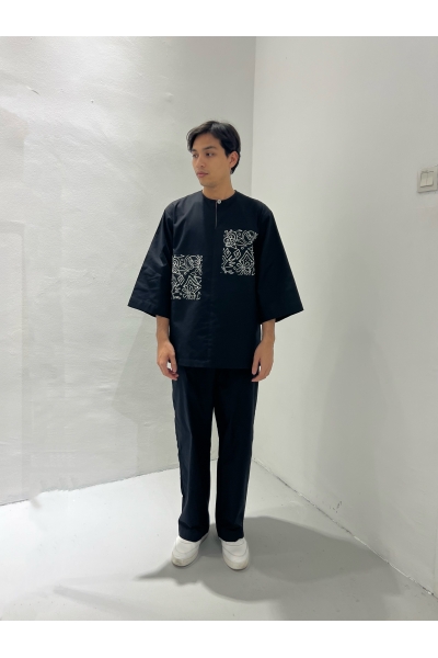 Kenaya Kurta Set Loose Black Patch 01 